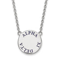 Sterling Silver Rhodium-plated LogoArt Alpha Xi Delta Sorority Text Large Color Enamel Pendant 18 inch Necklace