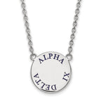 Sterling Silver Rhodium-plated LogoArt Alpha Xi Delta Sorority Text Large Color Enamel Pendant 18 inch Necklace