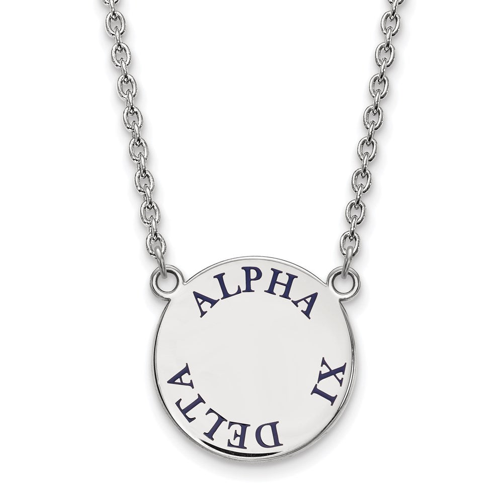 Sterling Silver Rhodium-plated LogoArt Alpha Xi Delta Sorority Text Large Color Enamel Pendant 18 inch Necklace