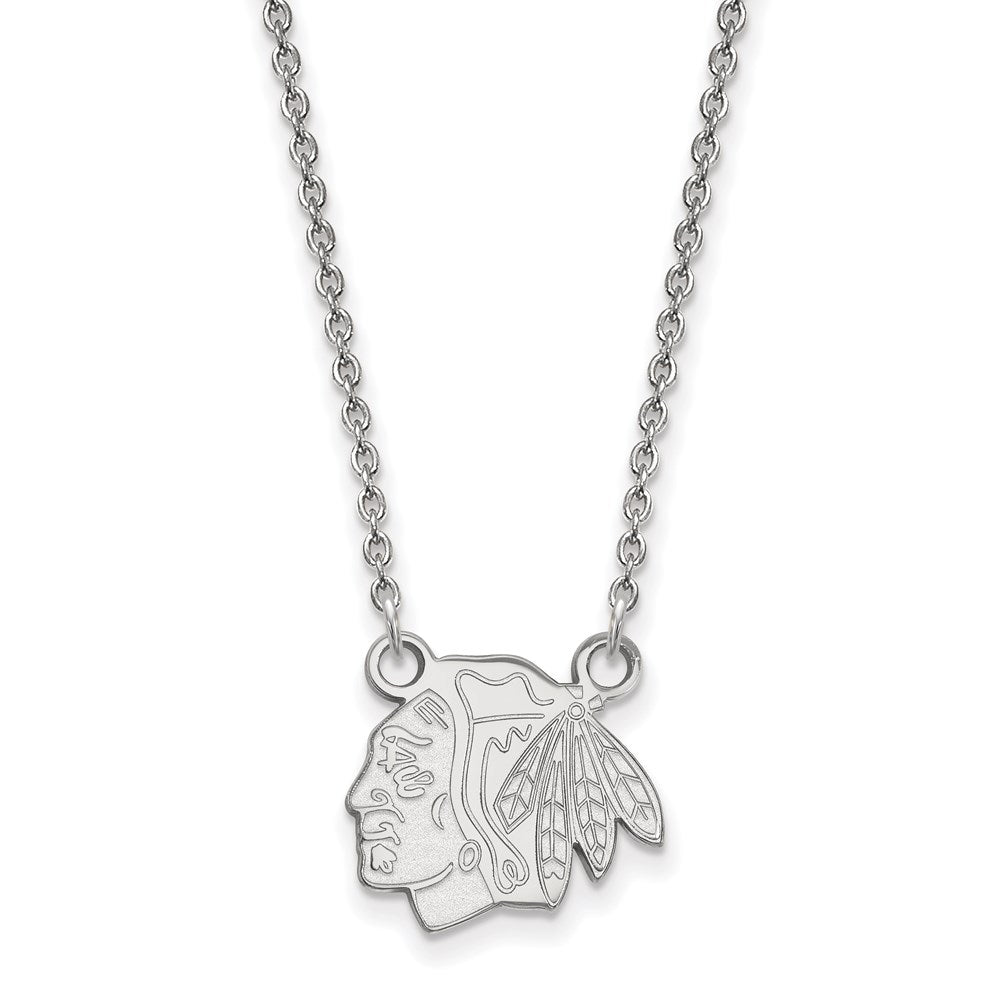 14k White Gold NHL LogoArt Chicago Blackhawks Small Pendant 18 inch Necklace