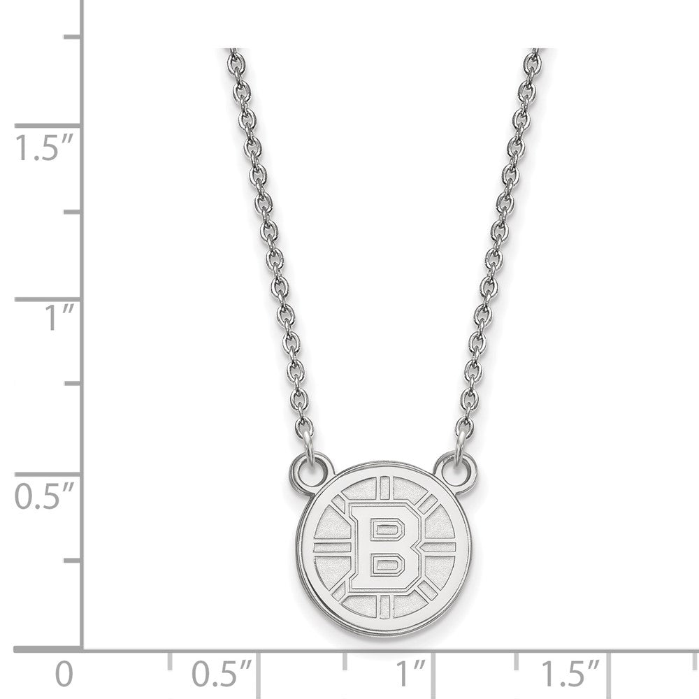 Sterling Silver Rhodium-plated NHL LogoArt Boston Bruins Small Pendant 18 inch Necklace