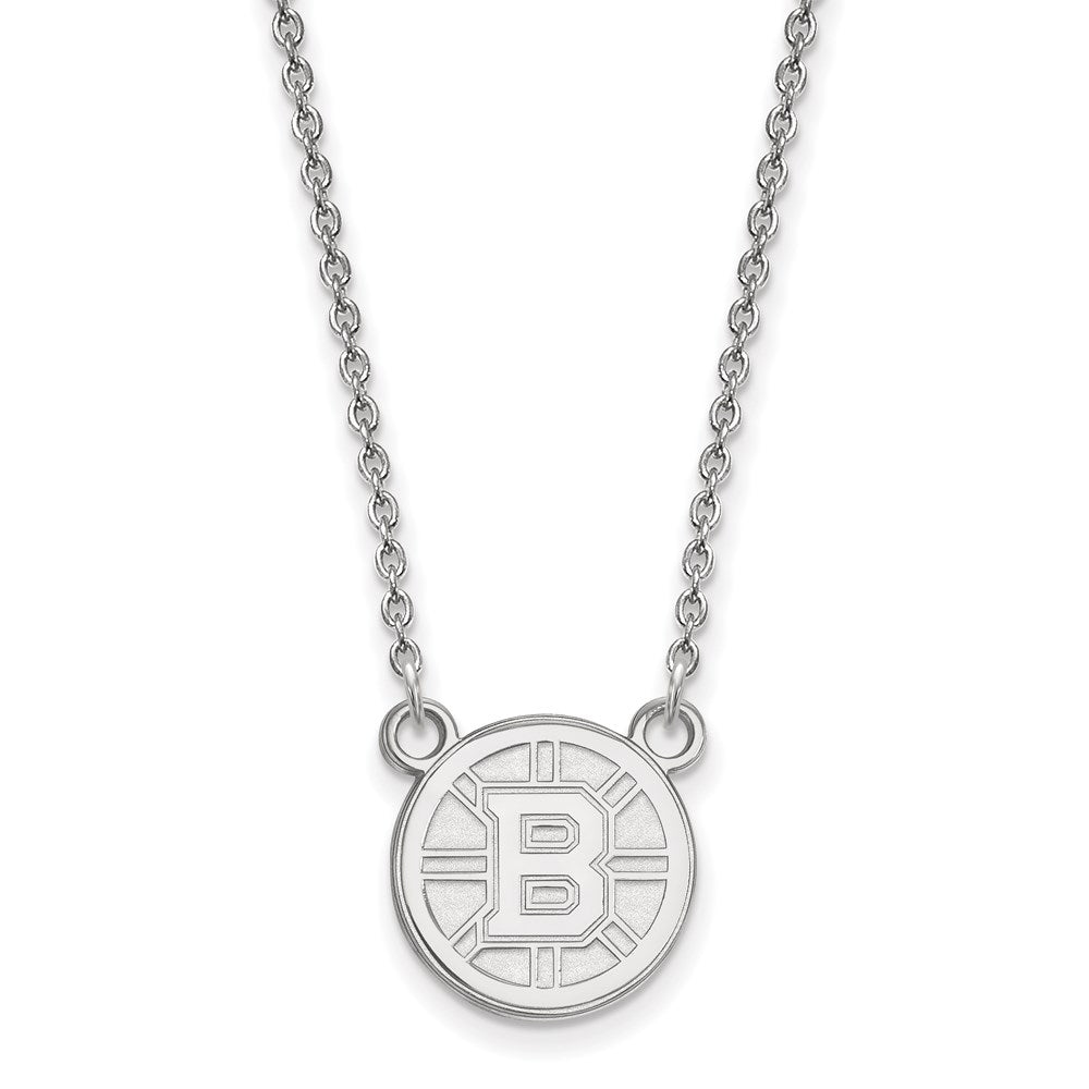 14k White Gold NHL LogoArt Boston Bruins Small Pendant 18 inch Necklace