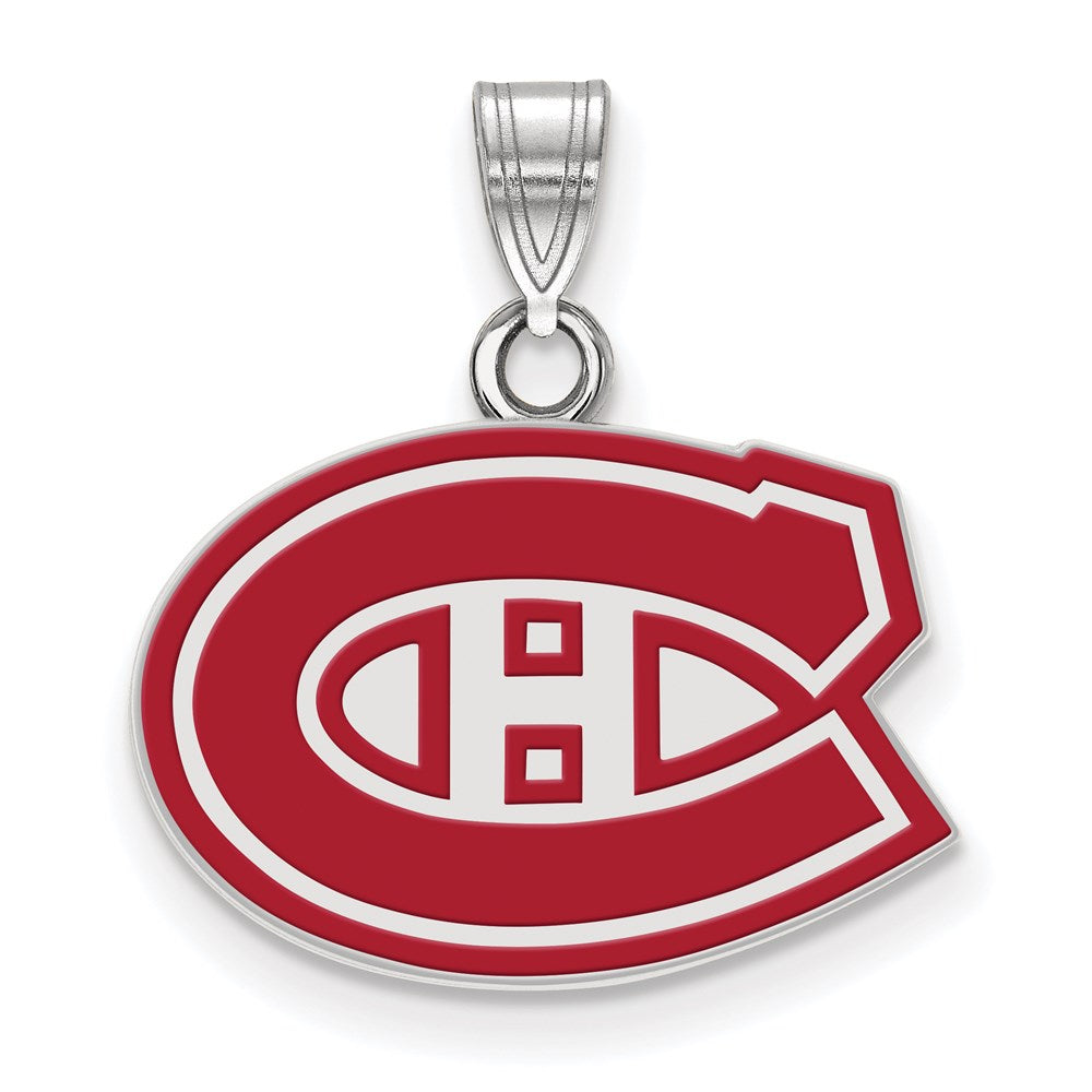 Sterling Silver Rhodium-plated NHL LogoArt Montreal Canadiens Small Enameled Pendant
