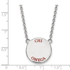 Sterling Silver Rhodium-plated LogoArt Chi Omega Sorority Text Large Color Enamel Pendant 18 inch Necklace