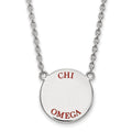 Sterling Silver Rhodium-plated LogoArt Chi Omega Sorority Text Large Color Enamel Pendant 18 inch Necklace