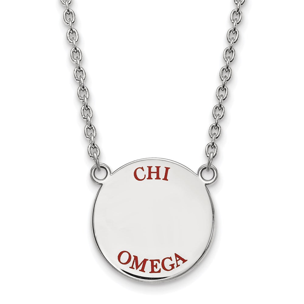 Sterling Silver Rhodium-plated LogoArt Chi Omega Sorority Text Large Color Enamel Pendant 18 inch Necklace