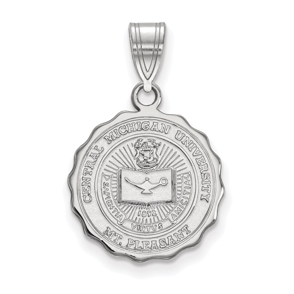 Sterling Silver Rhodium-plated LogoArt Central Michigan University Medium Crest Pendant