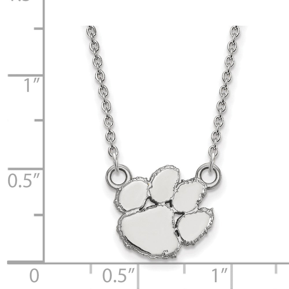 Sterling Silver Rhodium-plated LogoArt Clemson University Tiger Paw Small Pendant 18 inch Necklace