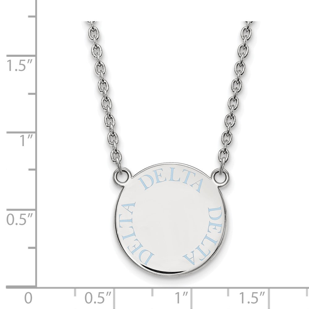 Sterling Silver Rhodium-plated LogoArt Delta Delta Delta Sorority Text Large Color Enamel Pendant 18 inch Necklace