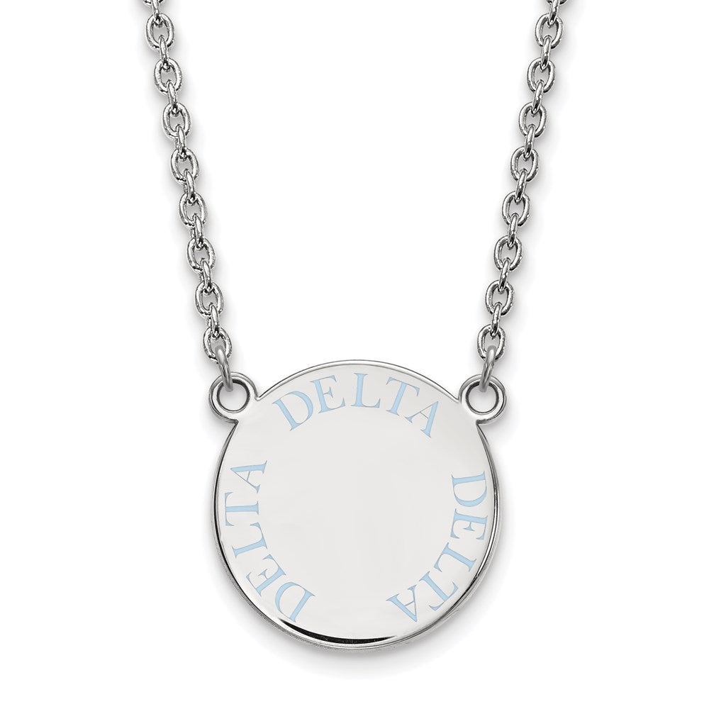 Sterling Silver Rhodium-plated LogoArt Delta Delta Delta Sorority Text Large Color Enamel Pendant 18 inch Necklace