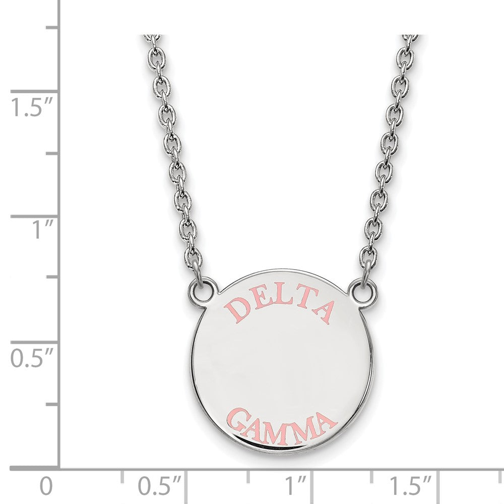 Sterling Silver Rhodium-plated LogoArt Delta Gamma Sorority Text Large Color Enamel Pendant 18 inch Necklace