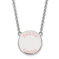 Sterling Silver Rhodium-plated LogoArt Delta Gamma Sorority Text Large Color Enamel Pendant 18 inch Necklace