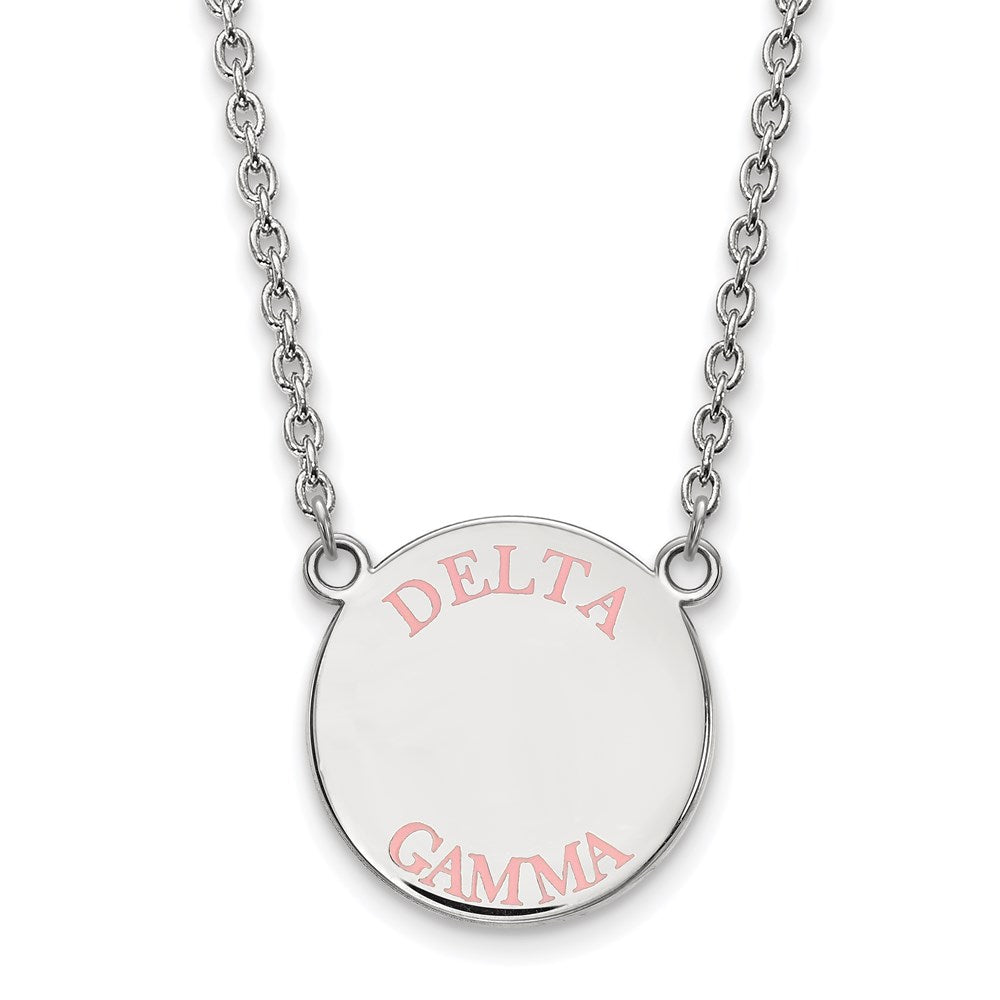 Sterling Silver Rhodium-plated LogoArt Delta Gamma Sorority Text Large Color Enamel Pendant 18 inch Necklace
