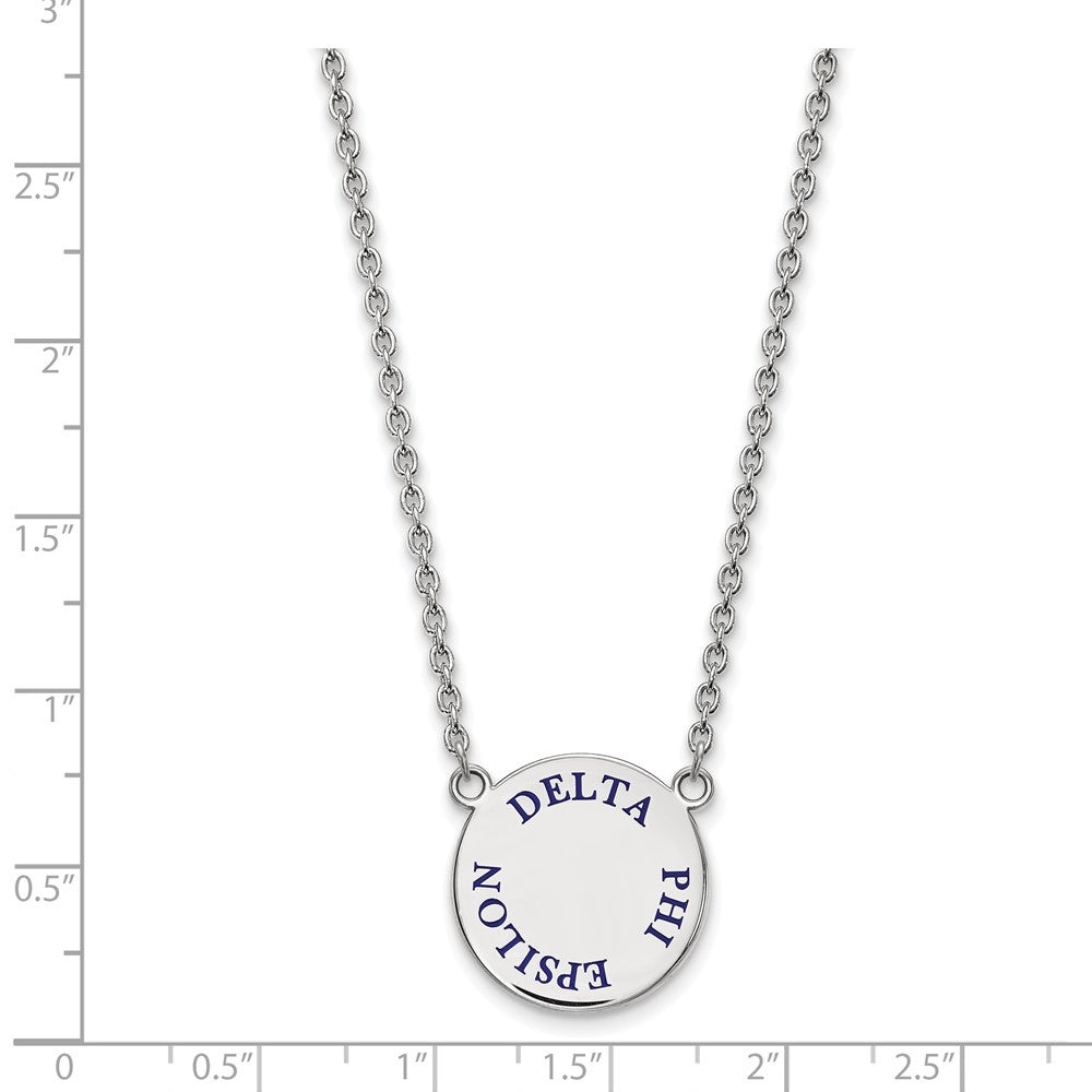 Sterling Silver Rhodium-plated LogoArt Delta Phi Epsilon Sorority Text Large Color Enamel Pendant 18 inch Necklace