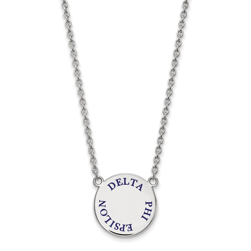 Sterling Silver Rhodium-plated LogoArt Delta Phi Epsilon Sorority Text Large Color Enamel Pendant 18 inch Necklace