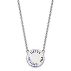 Sterling Silver Rhodium-plated LogoArt Delta Phi Epsilon Sorority Text Large Color Enamel Pendant 18 inch Necklace