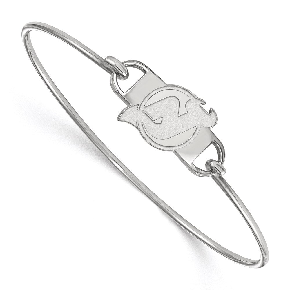 Sterling Silver Rhodium-plated NHL LogoArt New Jersey Devils Small Center 7 inch Wire Bangle