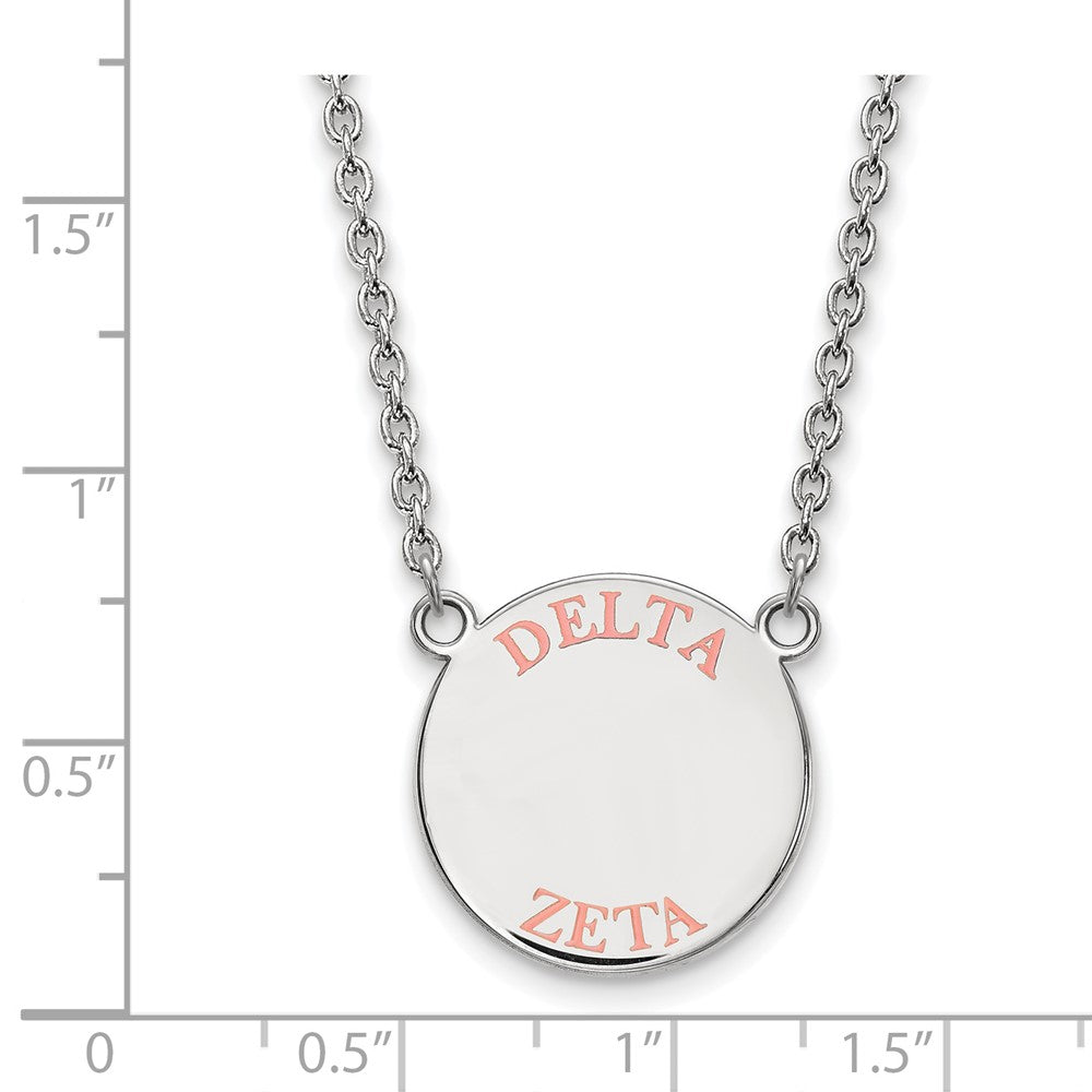 Sterling Silver Rhodium-plated LogoArt Delta Zeta Sorority Text Large Color Enamel Pendant 18 inch Necklace