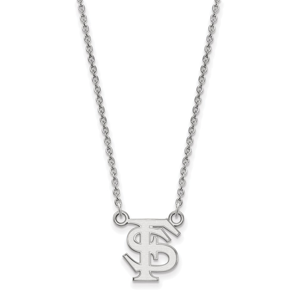 10k White Gold LogoArt Florida State University F-S Small Pendant 18 inch Necklace