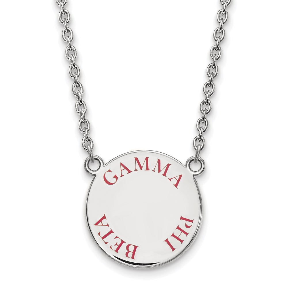 Sterling Silver Rhodium-plated LogoArt Gamma Phi Beta Sorority Text Large Color Enamel Pendant 18 inch Necklace