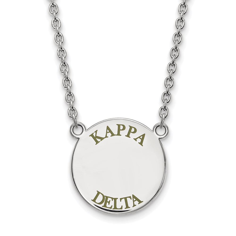 Sterling Silver Rhodium-plated LogoArt Kappa Delta Sorority Text Large Color Enamel Pendant 18 inch Necklace