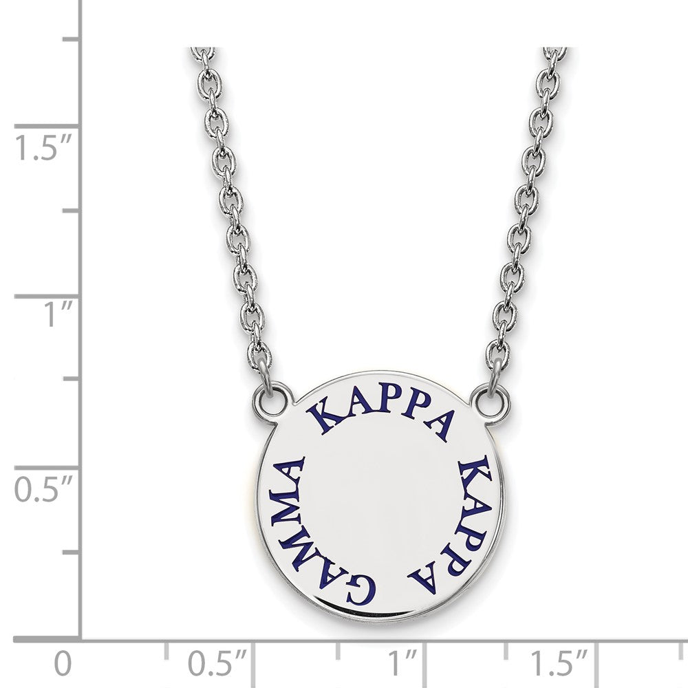 Sterling Silver Rhodium-plated LogoArt Kappa Kappa Gamma Sorority Text Large Color Enamel Pendant 18 inch Necklace