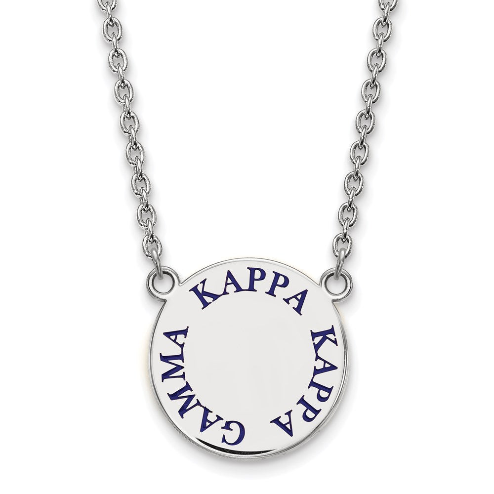 Sterling Silver Rhodium-plated LogoArt Kappa Kappa Gamma Sorority Text Large Color Enamel Pendant 18 inch Necklace
