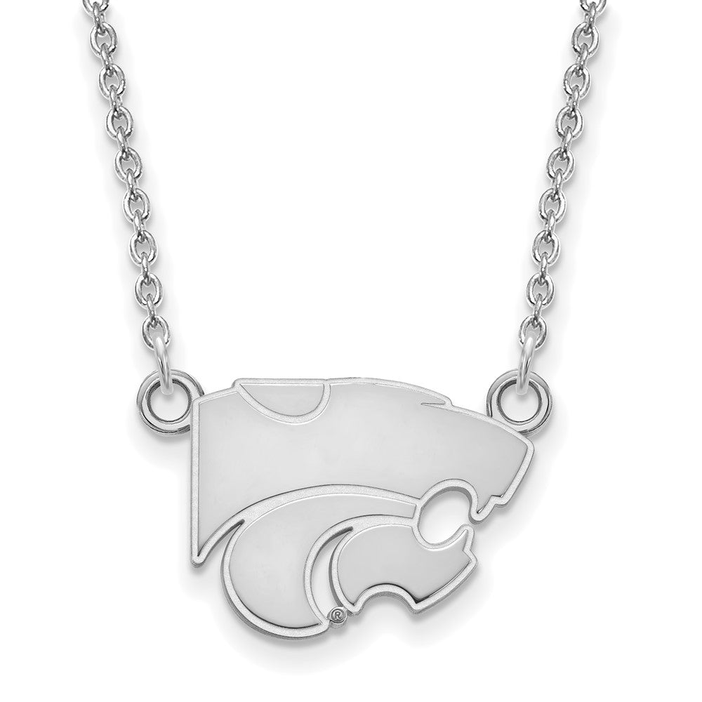 Sterling Silver Rhodium-plated LogoArt Kansas State University Wildcat Small Pendant 18 inch Necklace
