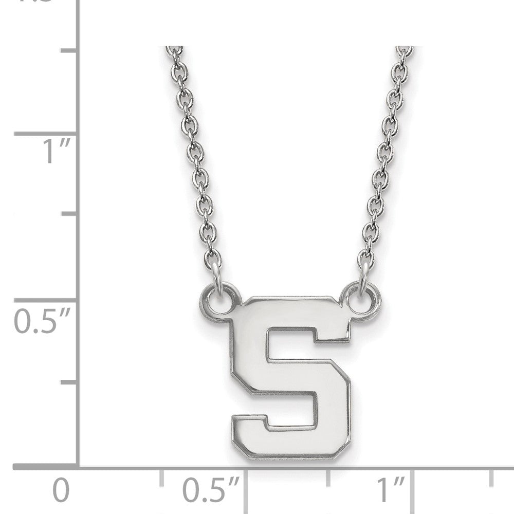 Sterling Silver Rhodium-plated LogoArt Michigan State University Letter S Small Pendant 18 inch Necklace