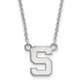 Sterling Silver Rhodium-plated LogoArt Michigan State University Letter S Small Pendant 18 inch Necklace