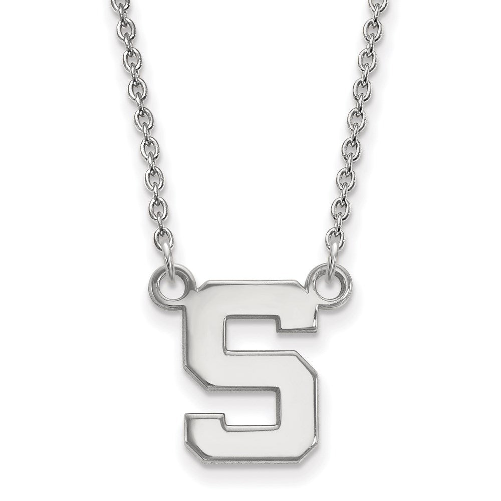 10k White Gold LogoArt Michigan State University Letter S Small Pendant 18 inch Necklace