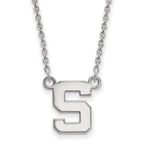 10k White Gold LogoArt Michigan State University Letter S Small Pendant 18 inch Necklace