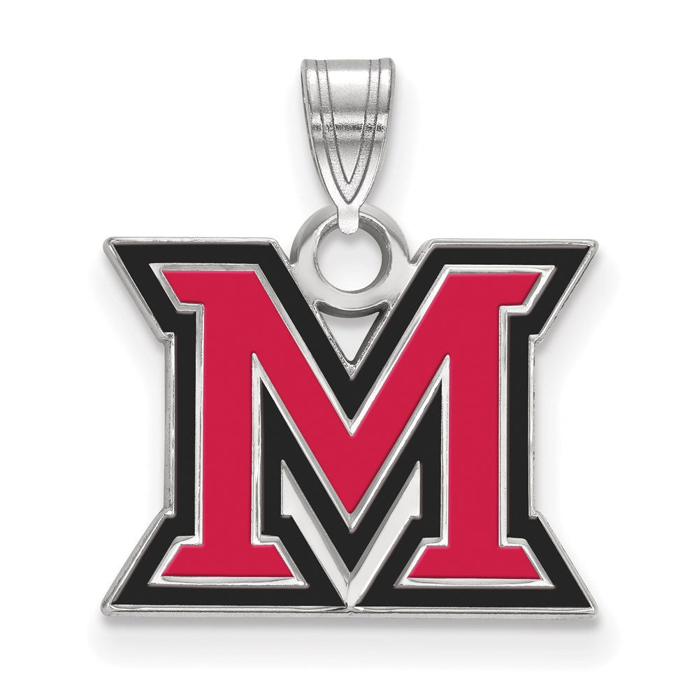 Sterling Silver Rhodium-plated LogoArt Miami University Ohio Letter M Small Enameled Pendant