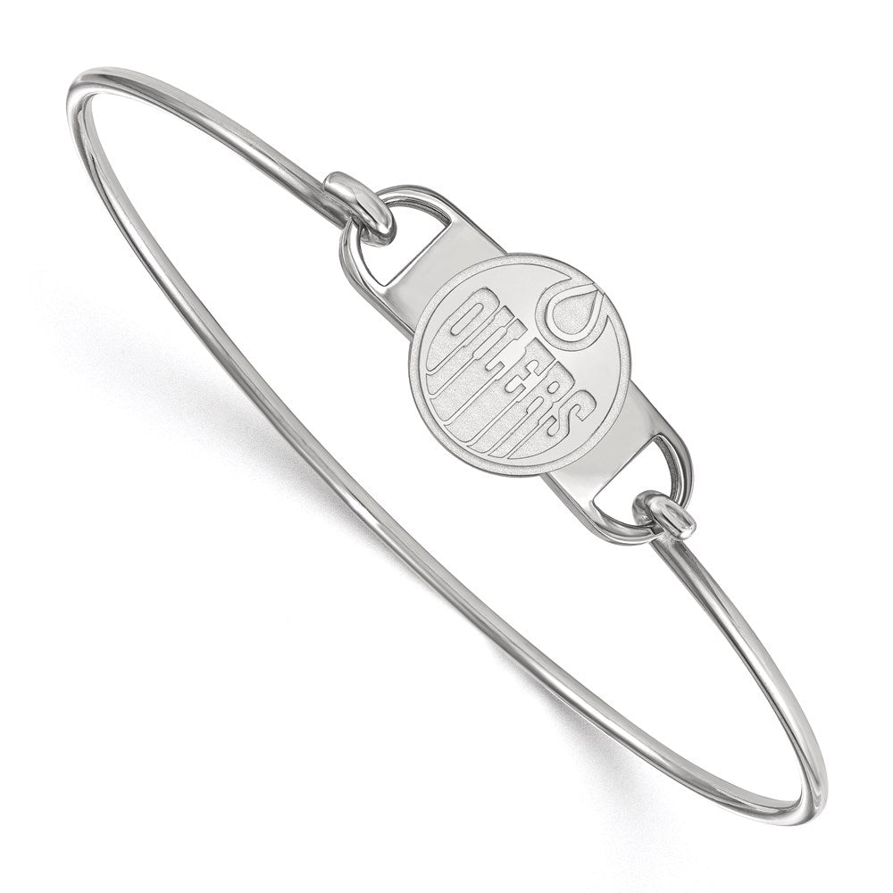 Sterling Silver Rhodium-plated NHL LogoArt Edmonton Oilers Small Center 7 inch Wire Bangle