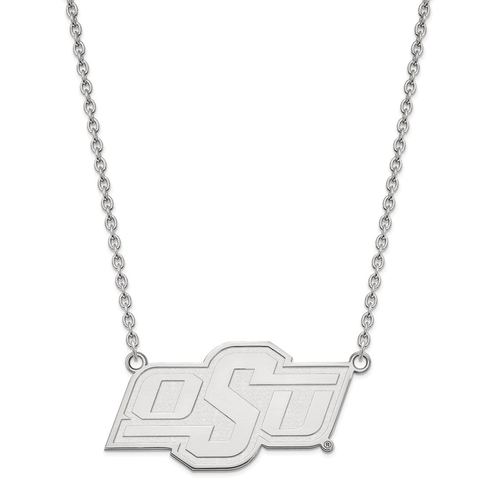 Sterling Silver Rhodium-plated LogoArt Oklahoma State University O-S-U Large Pendant 18 inch Necklace