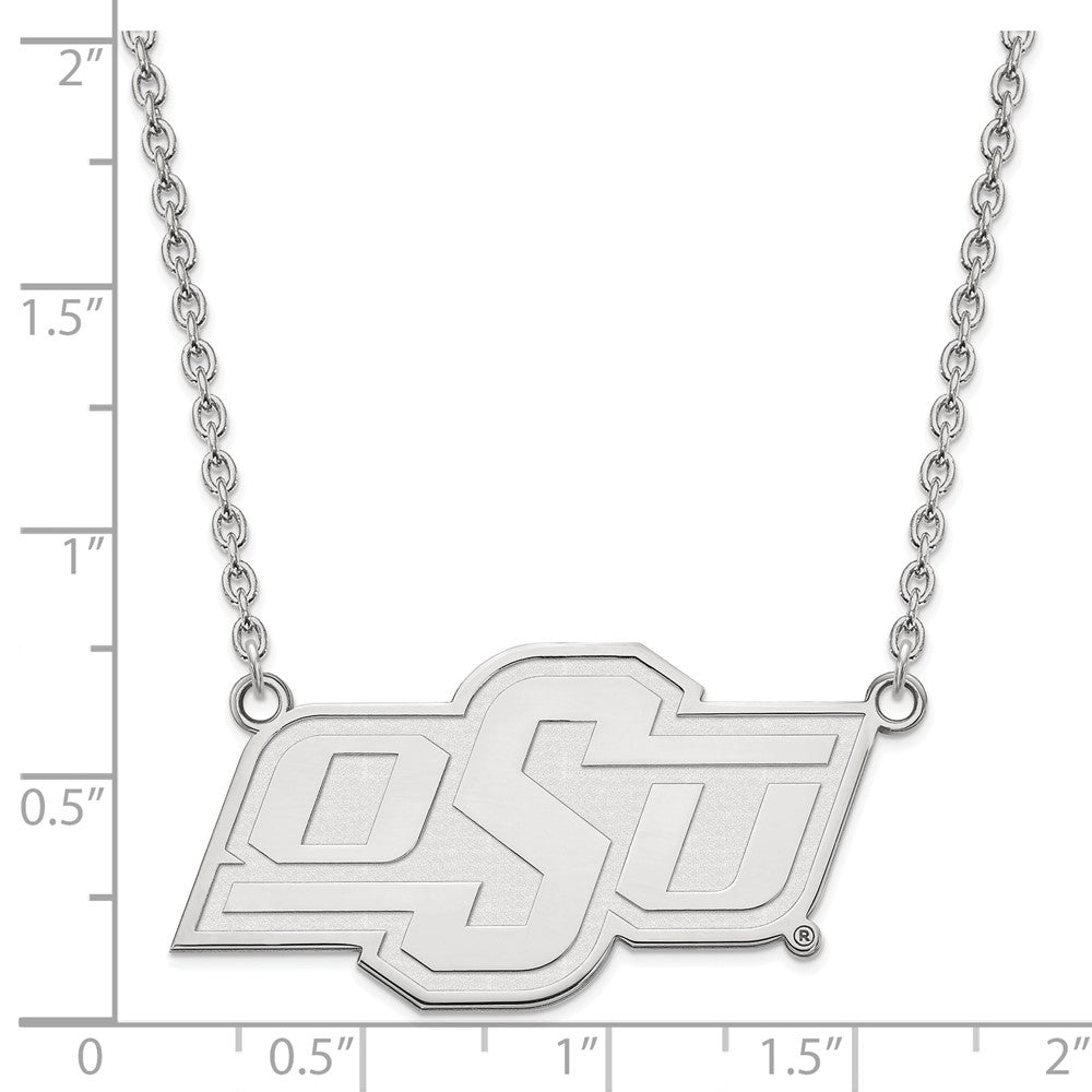 Sterling Silver Rhodium-plated LogoArt Oklahoma State University O-S-U Large Pendant 18 inch Necklace