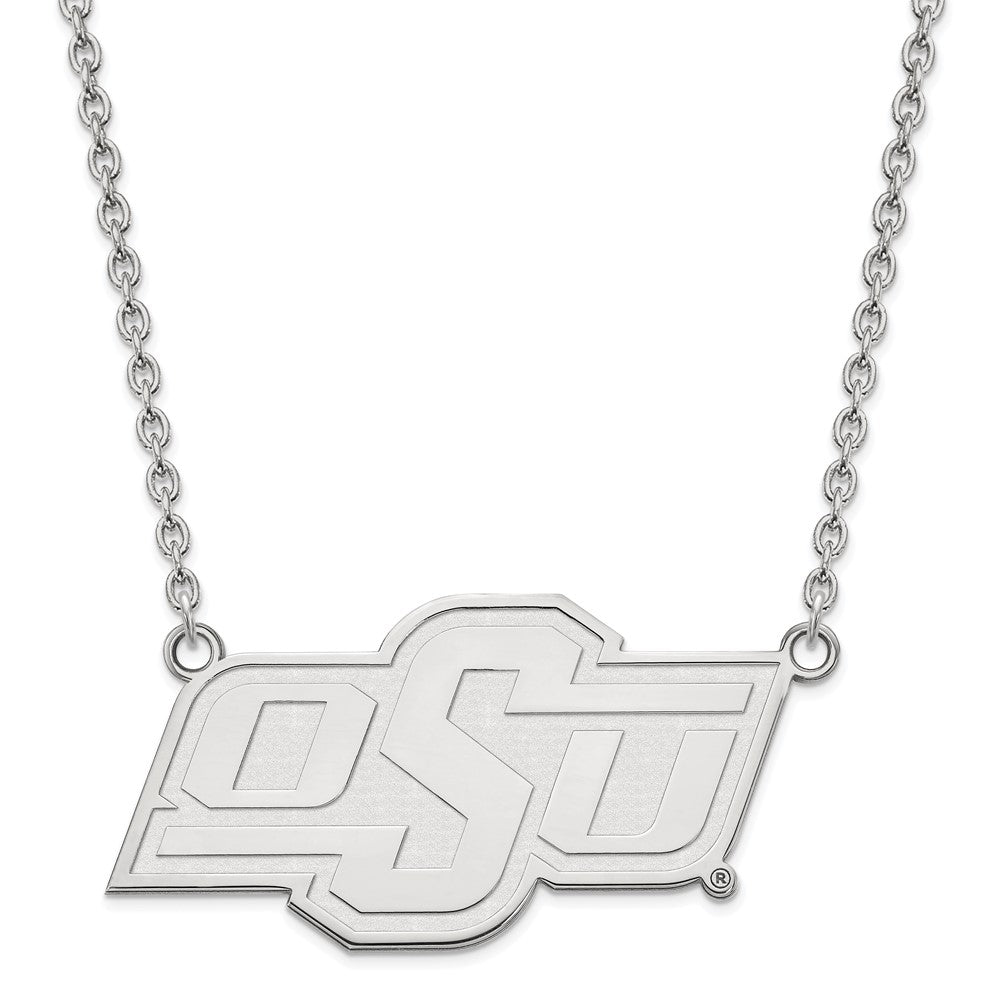 10k White Gold LogoArt Oklahoma State University O-S-U Large Pendant 18 inch Necklace