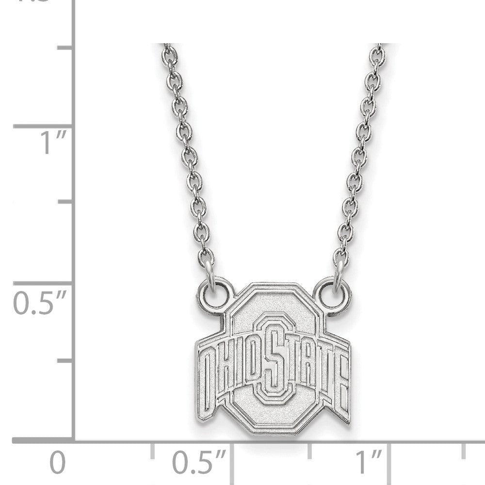 14k White Gold LogoArt The Ohio State University Small Pendant 18 inch Necklace