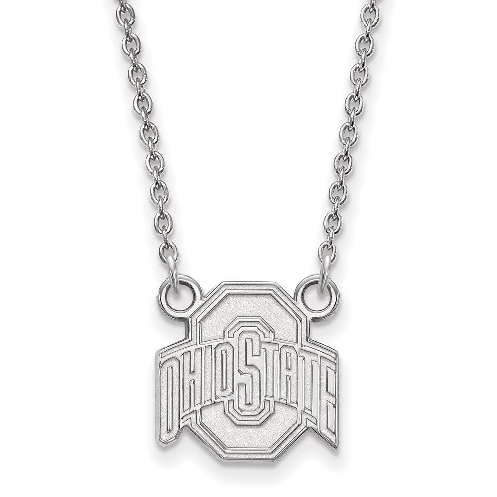 Sterling Silver Rhodium-plated LogoArt The Ohio State University Small Pendant 18 inch Necklace