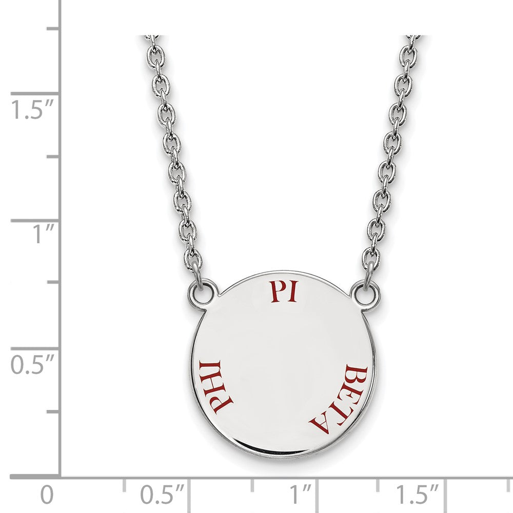 Sterling Silver Rhodium-plated LogoArt Pi Beta Phi Sorority Text Large Color Enamel Pendant 18 inch Necklace