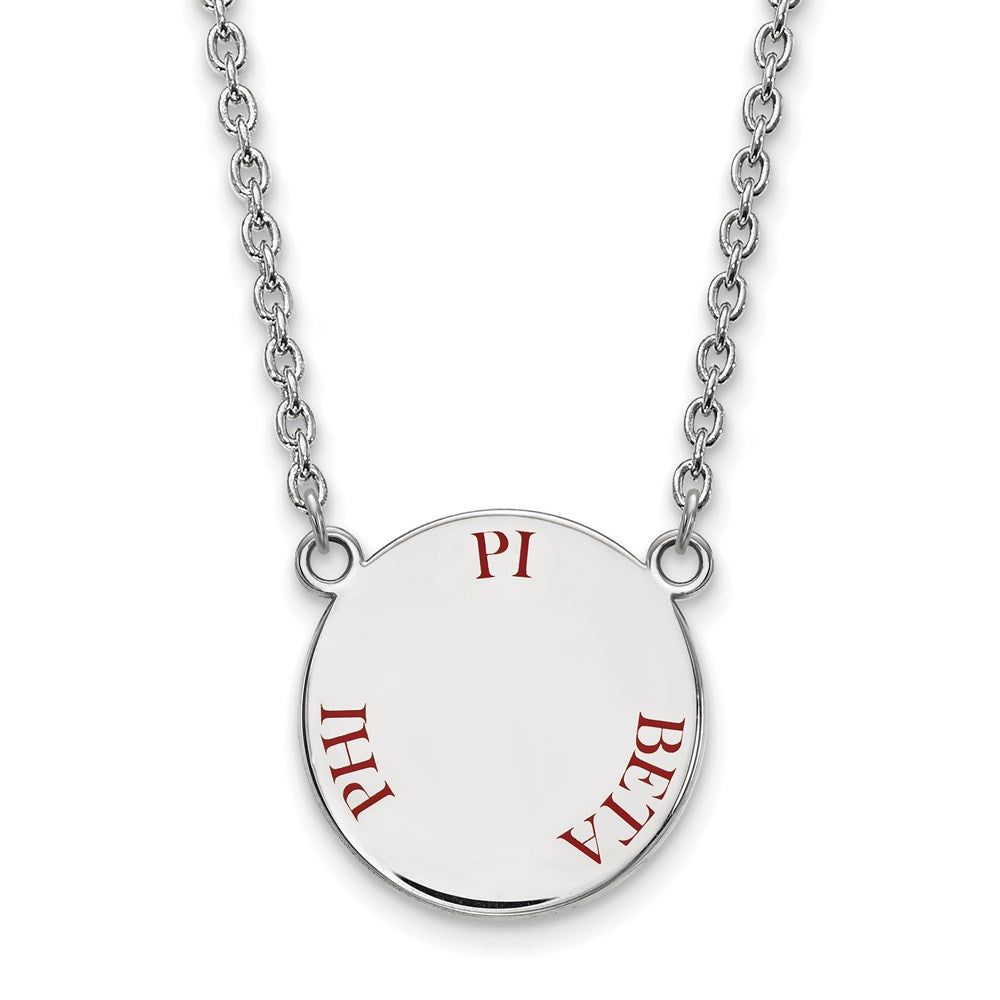 Sterling Silver Rhodium-plated LogoArt Pi Beta Phi Sorority Text Large Color Enamel Pendant 18 inch Necklace