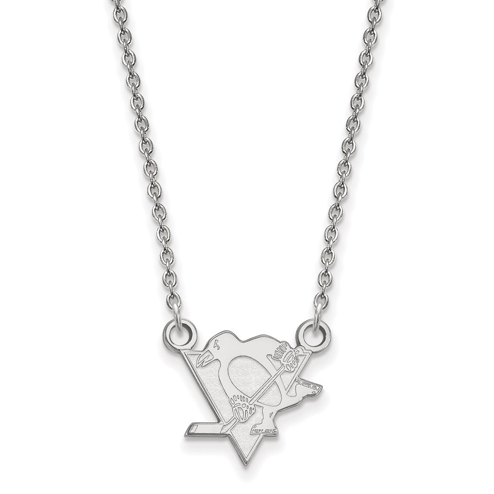 14k White Gold NHL LogoArt Pittsburgh Penguins Small Pendant 18 inch Necklace