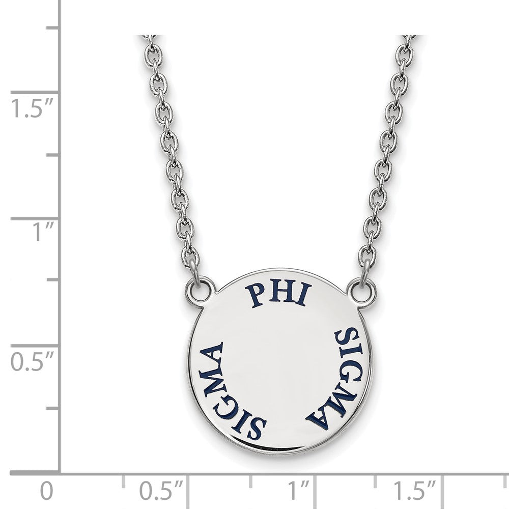 Sterling Silver Rhodium-plated LogoArt Phi Sigma Sigma Sorority Text Large Color Enamel Pendant 18 inch Necklace