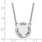 Sterling Silver Rhodium-plated LogoArt Phi Sigma Sigma Sorority Text Large Color Enamel Pendant 18 inch Necklace