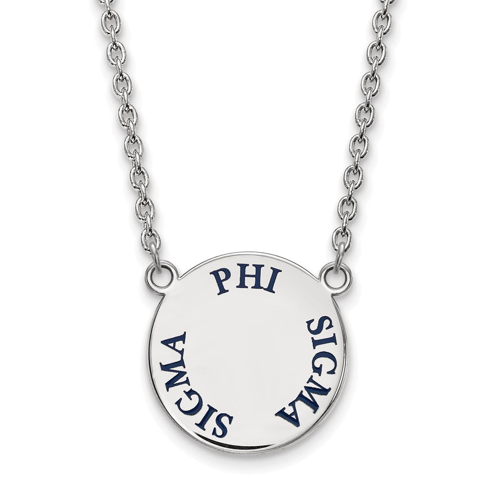 Sterling Silver Rhodium-plated LogoArt Phi Sigma Sigma Sorority Text Large Color Enamel Pendant 18 inch Necklace