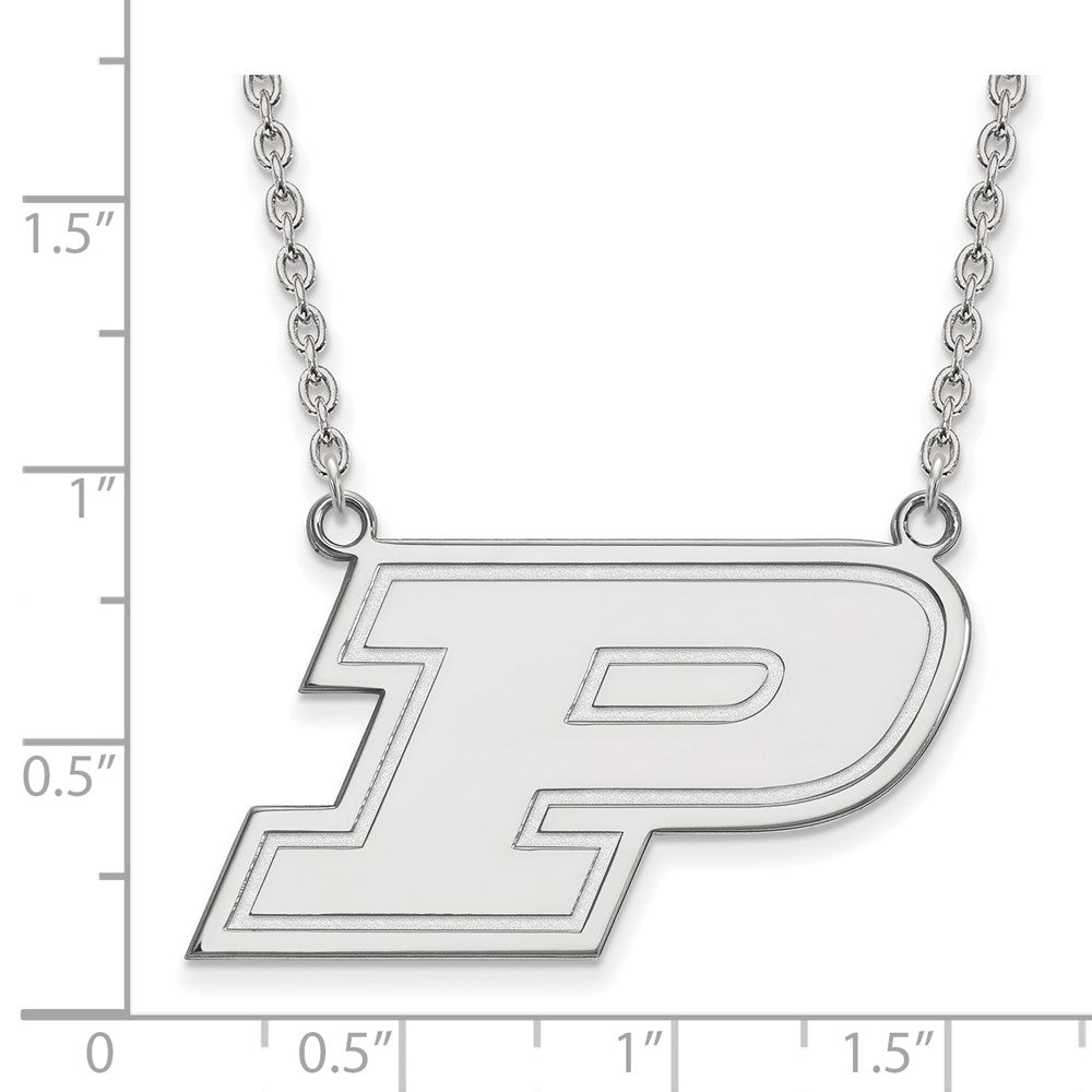 Sterling Silver Rhodium-plated LogoArt Purdue University Letter P Large Pendant 18 inch Necklace