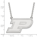 Sterling Silver Rhodium-plated LogoArt Purdue University Letter P Large Pendant 18 inch Necklace