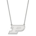 Sterling Silver Rhodium-plated LogoArt Purdue University Letter P Large Pendant 18 inch Necklace