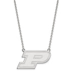Sterling Silver Rhodium-plated LogoArt Purdue University Letter P Large Pendant 18 inch Necklace
