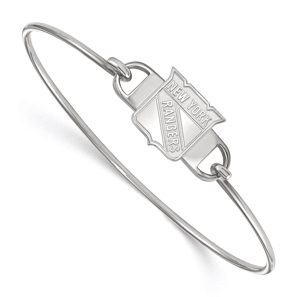 Sterling Silver Rhodium-plated NHL LogoArt New York Rangers Small Center 7 inch Wire Bangle